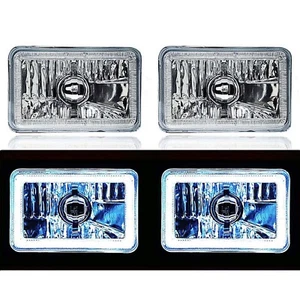 4X6 White LED COB Halo Crystal Glass/Metal Headlight Light Bulb Headlamp Pair - Picture 1 of 11
