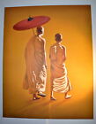 Ca. 100 x 80 cm ! &#214;lgem&#228;lde Leinwand Keilrahmen M&#246;nche Buddhismus Asien Thailand