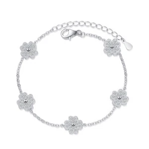 18K White Gold Finish GRA Moissanite Women's Flower Bracelet Pass Diamond Tester - Picture 1 of 9