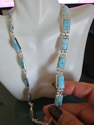 Collar Tenis Larimar Genuino Plateado 16" Nuevo Sin Etiquetas Foto 1 de 4