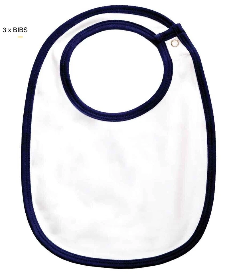 3 x baberos para bebé, 0-18 meses, blanco azul, Babybugz algodón orgánico BZ59 Nuevo