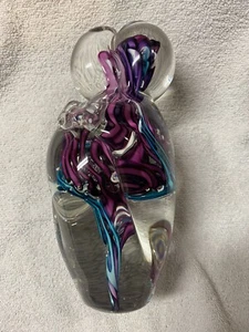 Schmidt Rhea Glass - Loving Couple Purple with Pink & Teal  - Signed by Artist - Picture 1 of 7