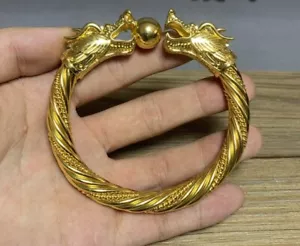 Gold Bracelet Bracelet Brass Gilded Bead Double Dragon Bracelet Bracelet - Picture 1 of 1
