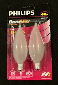 Philips BA9 40 Watt DuraMax™ Bent Tip Chandelier Light Bulb 2 Count - Picture 1 of 3