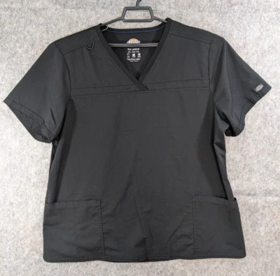 Dickies Scrub Top Unisex 2XL Black Stretch V-Neck Pockets Medical Uniform - Image 1 of 4