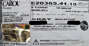 Carol E2036S 18/6C Shielded Security/Communications Cable Riser Gray /50ft - Picture 1 of 8