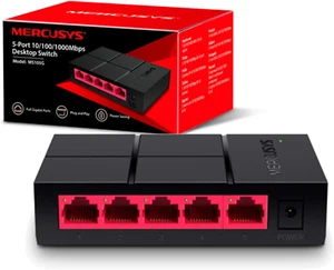 5-Port 10/100/1000Mbps Desktop Ethernet Switch/Hub, Ethernet Splitter, Saves Pow - Picture 1 of 12