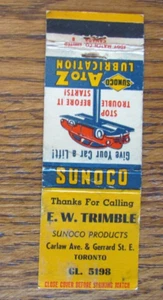 E. TRIMBLE SUNOCO GASOLINERA MATCHBOOK CUBIERTA: TORONTO, EN 1950 MATCHCOVER -B23 - Imagen 1 de 2