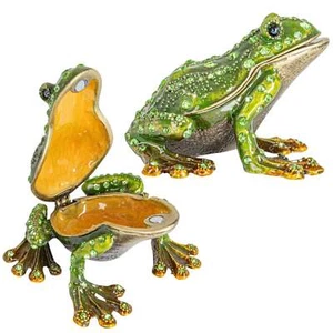 Schmuck emailliertes grünes Frosch-Schmuckkästchen aus Metall - Bild 1 von 11