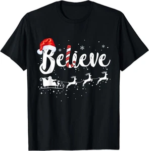 NUOVO Pigiama Maglietta Believe In Santa Claus Believe Christmas - MADE IN USA - Foto 1 di 12