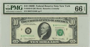 1969B $10 Federal Reserve Note New York Fr# 2020-B PMG Gem 66 EPQ - Picture 1 of 2