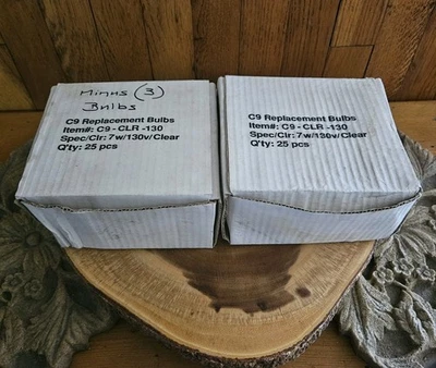 Vintage Replacement Bulbs C-9 130V 7-Watt  CLEAR 25 Count 2 Boxes Minus 3 Bulbs - Image 1 of 4