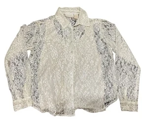 Christie & Jill Cream Ivory Lace Button-Up Blouse Size L Polyester/Nylon Womens - Picture 1 of 4