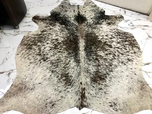 Genuine Cowhide Rug Large 4 x 5 ft | Speckled Gray & White Real Leather Carpet - Picture 1 of 9