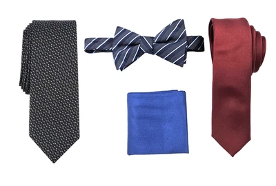 LOTE DE 4 corbatas clásicas Alfani X6508 lisas y mangin, pajarita y pañuelo de bolsillo de seda Foto 1 de 3