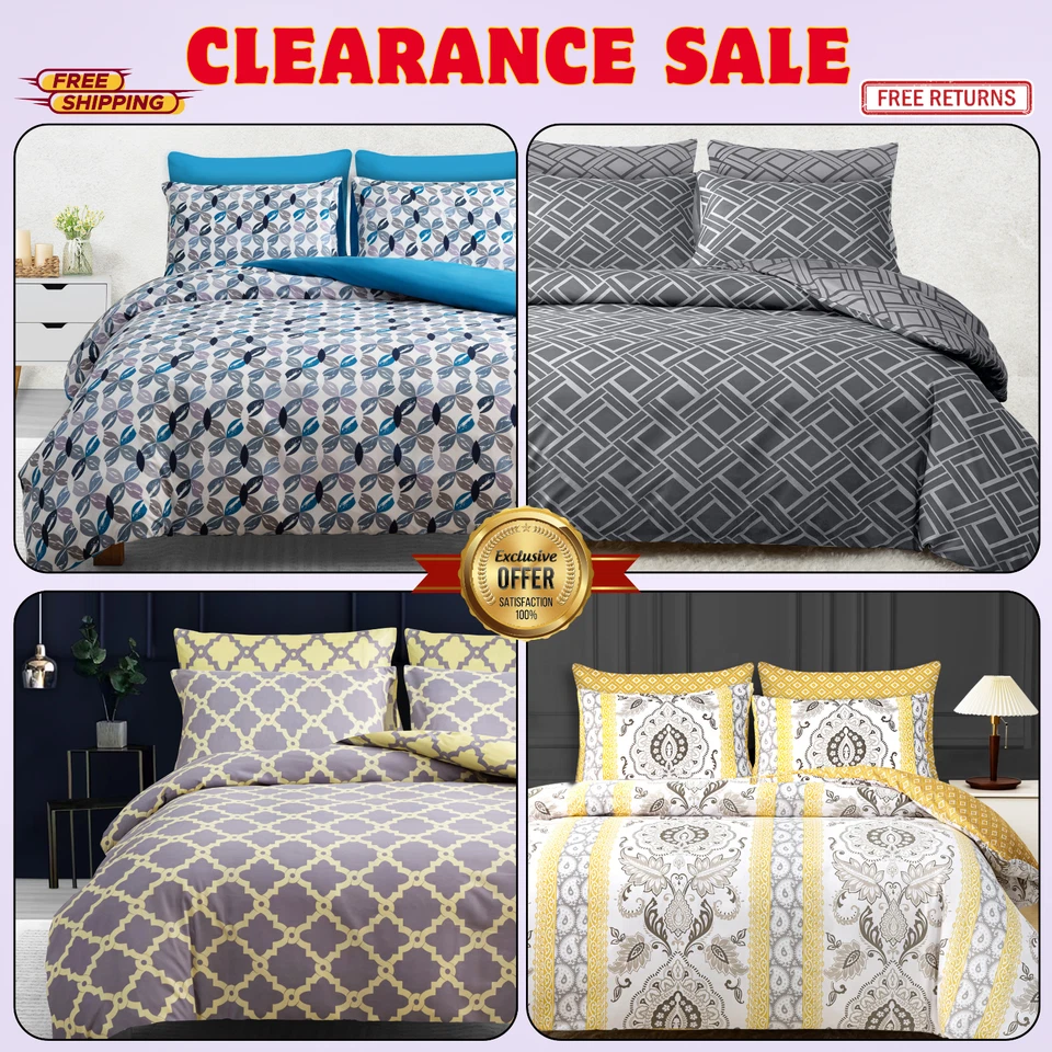 DEKORO BEDDING Clearance Bedding Duvet Cover Reversible Quilt Set With Pillowcases All Sizes UK