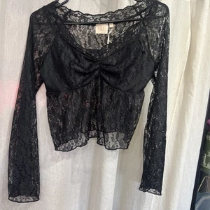 GLG Buena Suerte Gema Top M Negro Encaje Transparente Babydoll Crop Y2K Wimsigoth Hada Bruja - Imagen 1 de 5
