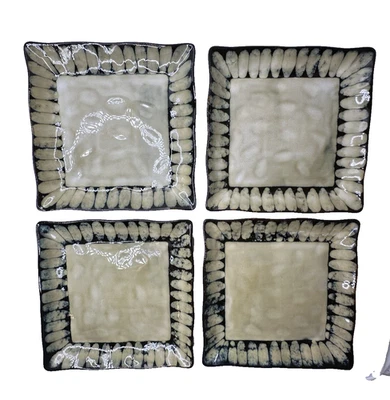 Pier 1 Plates Set of 4 Serenity Square Brown Stoneware - Image 1 of 4