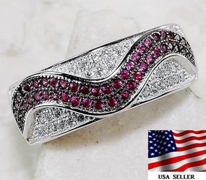 1CT Treated Ruby & White Topaz 925 Solid Sterling Silver Ring Jewelry Sz 6 I1-8 - Picture 1 of 3