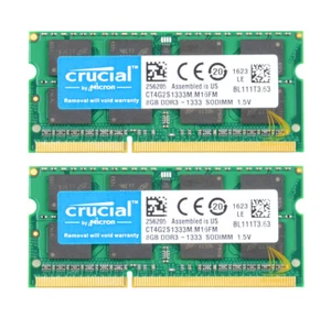 16GB Crucial 2PCS 8GB RAM 2Rx8 PC3-10600S DDR3-1333Mhz 1.5V-SODIMM Laptop Memory - Picture 1 of 9