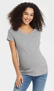 Isabel Maternity T-Shirt Size S Shirred V-Neck Stretch Ingrid & Isabel Gray New - Picture 1 of 2