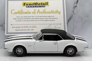 Exact Detail Replicas 1967 Chevy Camaro Z/28 White Black Vinyl Top 223A 1:18 - Foto 1 di 10