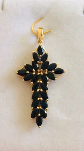 14k Solid Yellow Gold Cluster Pendant With Natural Marquise Sapphire2.99GM - Picture 1 of 8