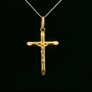 (MA4) Ciondolo Gesù sulla croce in oro giallo portoghese 19k 2,1 grammi 1-3/4"x1" - Foto 1 di 4