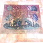 THE LADY & THE UNICORN WALL HANGING WOVEN FABRIC 65"X54" TAPESTRY METAL HANGERS