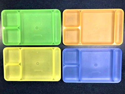 Set of 4 TUPPERWARE DIVIDED TRAYS LUNCH TV STACKABLE GREEN/ORANGE/YELLOW/BLUE - Image 1 of 4