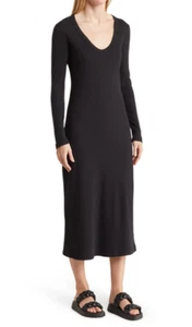 James Perse V-Neck Ribbed Long Dress Black NWT $195 - Picture 1 of 3