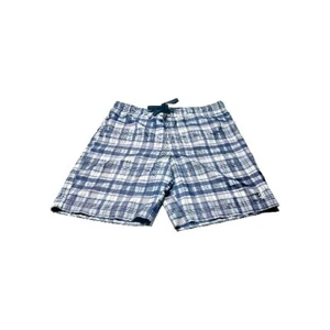 Izod Mens Swim Trunks Size Medium Blue White Plaid NO LINING Read Description - Picture 1 of 16