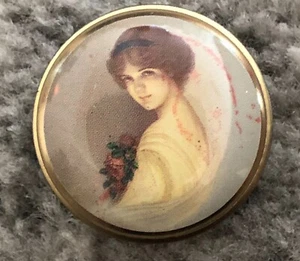Vintage Victorian Woman Candy Tin - Original English Cambridge Metal Pill Box - Picture 1 of 5