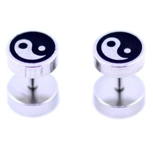 6mm wide silver and black yin yang earrings, Taichi symbol. Harmony - Picture 1 of 4