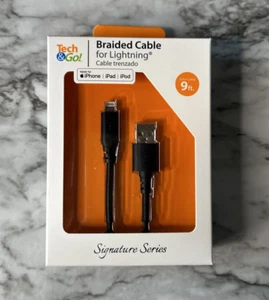 Tech & Go Câble de Charge Tressé USB 9ft pour iPhone iPad iPod - NEUF SCELLÉ - Noir - Photo 1 sur 2