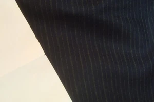 4.38 yds Luxury WOOL Flannel Fabric 120s Suiting 9 oz Midnight Blue stripe 158" - Picture 1 of 5