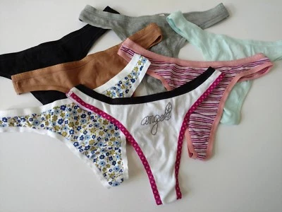 Tanga Victoria's Secret tiro bajo pequeño 100 % algodón patrón vintage rayas lisas Foto 1 de 4