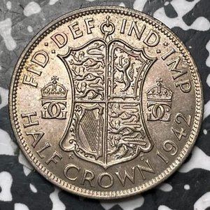 1942 Great Britain 1/2 Crown Half Crown Lot#D9912 Silver! High Grade! Beautiful! - Picture 1 of 2
