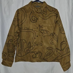 Chicos Gr. 1 M Moleskin? Rich Artsy Camel Crewel? Bestickte Art-to-Wear Jacke - Bild 1 von 13