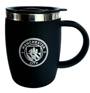 Manchester City FC Matt Black Barrel Handled Travel Mug -gift Official Licensed - Picture 1 of 5
