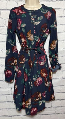 NWT Merona Small Floral Long Sleeve Roll Up Button Up Dress W Tie & Pockets - Image 1 of 4
