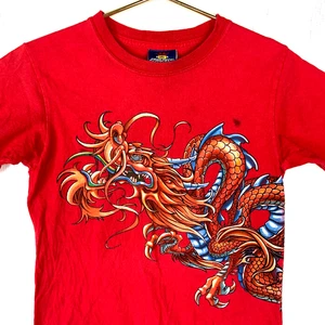 Vintage Jnco Jeans Dragon T-Shirt Youth Medium Red Double Sided - Picture 1 of 6