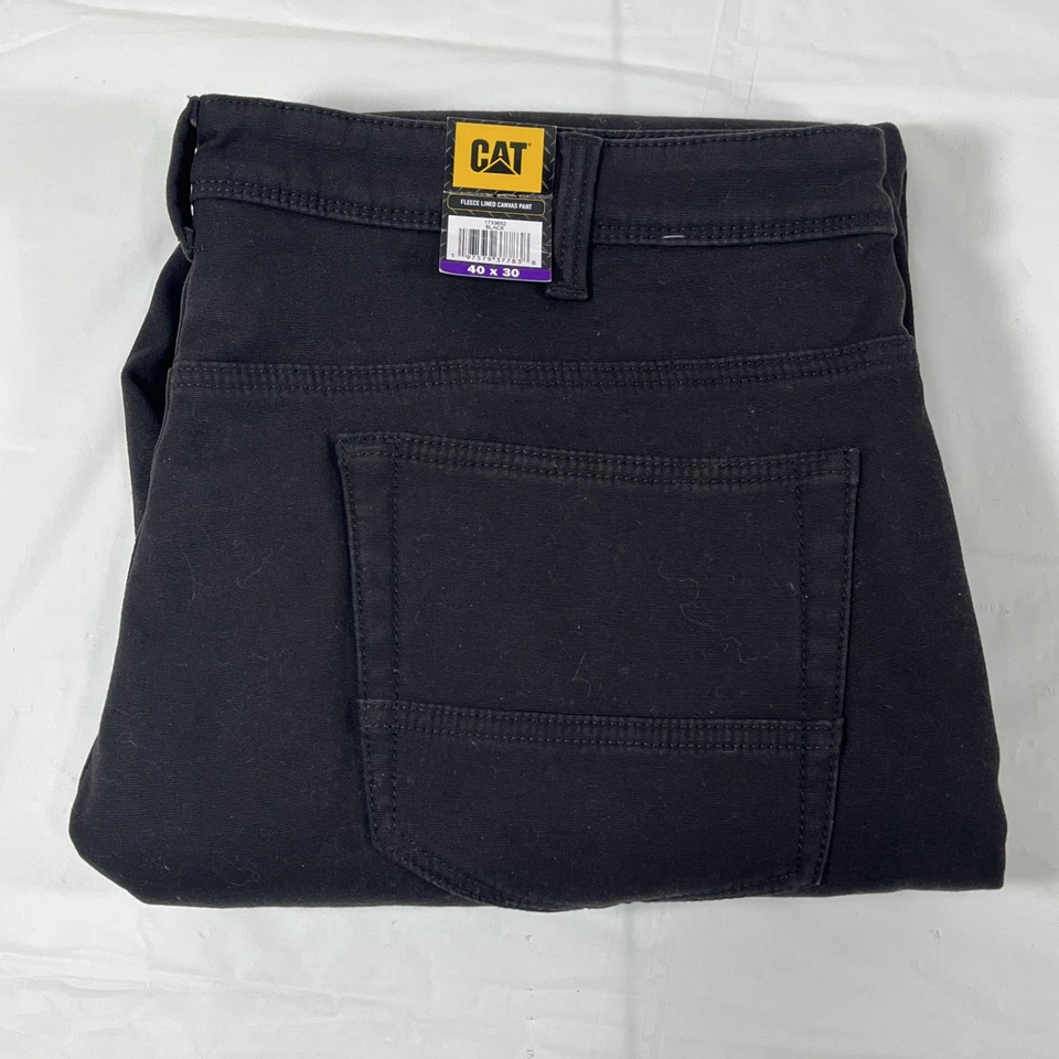 CAT Caterpillar Men's Fleece Lined Canvas Work Pants Straight Leg Black 40x30