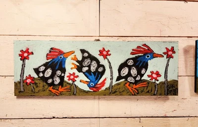 John Sperry Outsider 南部原始几内亚母鸟 民间艺术绘画  — 第 1/4 张图片