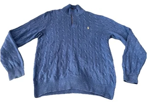 Polo Ralph Lauren Tussah maglione maglia cavo blu seta 1/4 zip uomo taglia large - Foto 1 di 9