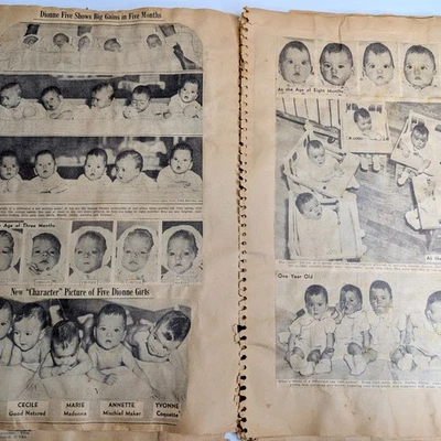Libro de recortes de periódicos Dionne Quintillizos años 1930-50 bebé Canadá Quins de colección Foto 1 de 4