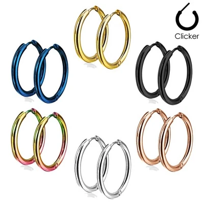 Pendientes de aro lisos sin fin de acero inoxidable enchapados en oro negro-azul-plata-rosa Foto 1 de 4