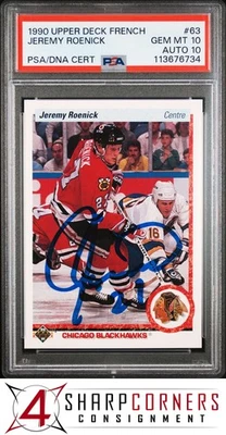1990 UPPER DECK FRENCH #63 JEREMY ROENICK RC HOF PSA 10 DNA AUTO 10 - Image 1 of 2