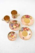 Royal Worcester Hand Painted Tea Set Cups Saucers Dishes 6 Pieces Fruit Gilded