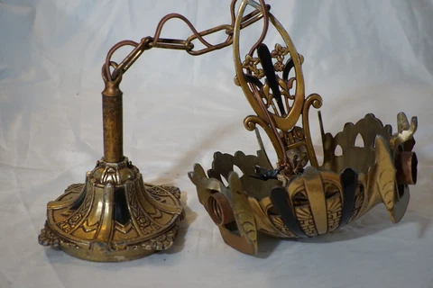 VINTAGE ANTIQUE ART DECO SLIP SHADE CHANDELIER 3 LIGHT HANGING FIXTURE 1930's Cover